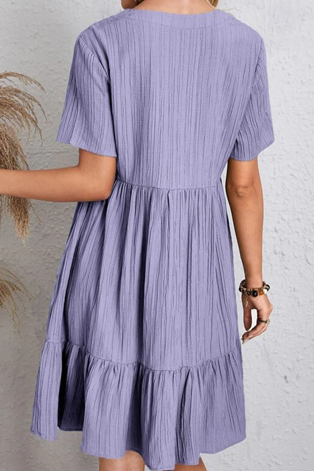 Full Size Ruched V-Neck Short Sleeve Dress (7 Colors)