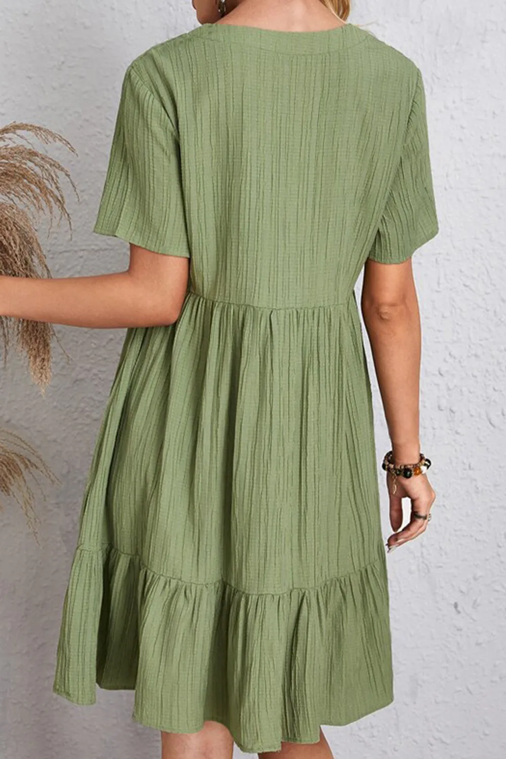 Full Size Ruched V-Neck Short Sleeve Dress (7 Colors)