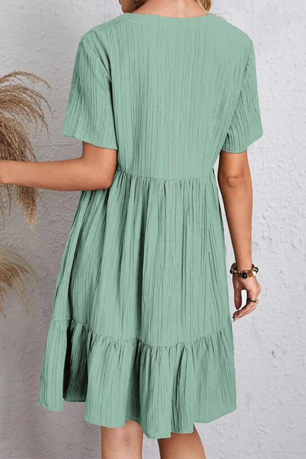 Full Size Ruched V-Neck Short Sleeve Dress (7 Colors)