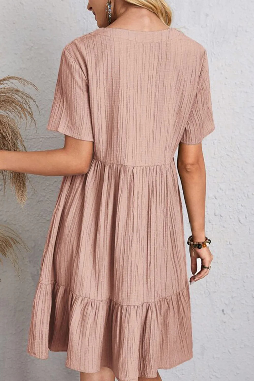 Full Size Ruched V-Neck Short Sleeve Dress (7 Colors)
