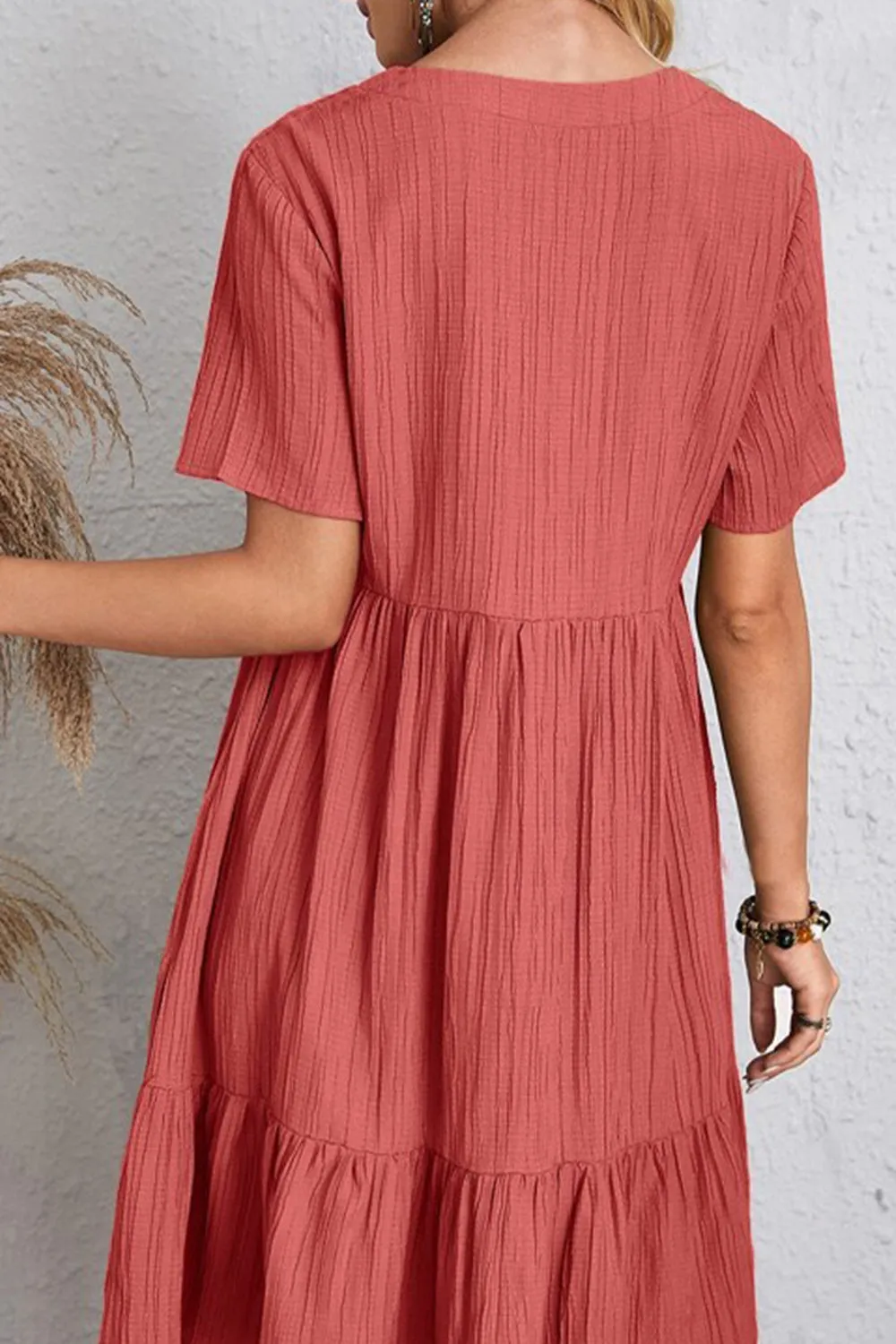 Full Size Ruched V-Neck Short Sleeve Dress (7 Colors)
