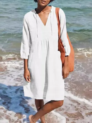 Full Size Tied Three-Quarter Sleeve Mini Dress (4 Colors)