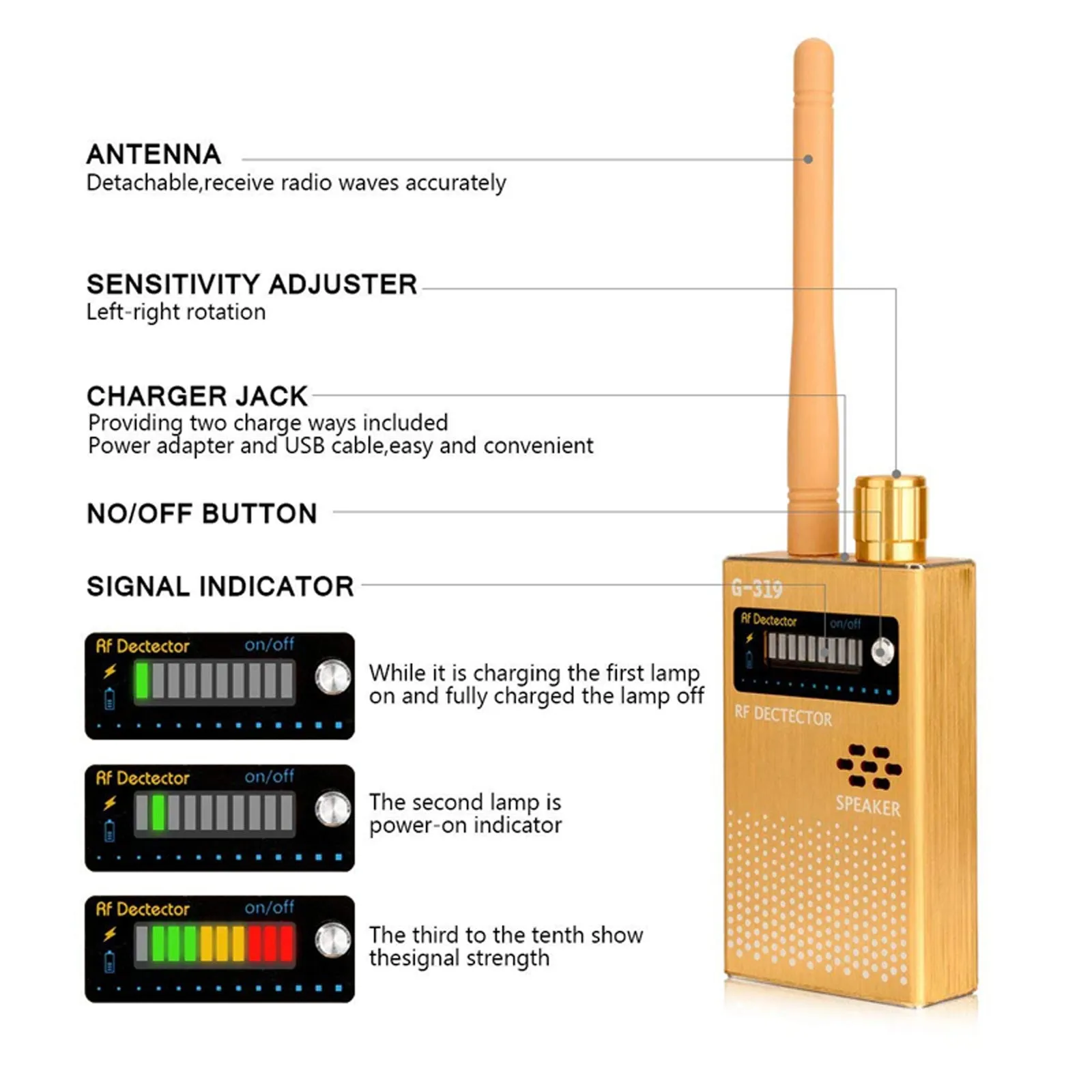 G319 Advanced RF Spy Bug Detector GPS Tracker GSM CDMA 3G 4G 5G Wifi Camera