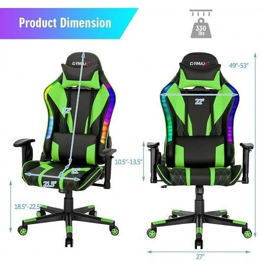 Gaming Chair Adjustable Swivel Computer Chair with Dynamic LED Lights-Green - Co