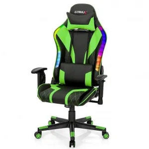 Gaming Chair Adjustable Swivel Computer Chair with Dynamic LED Lights-Green - Co