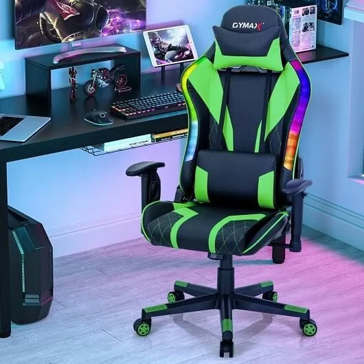 Gaming Chair Adjustable Swivel Computer Chair with Dynamic LED Lights-Green - Co