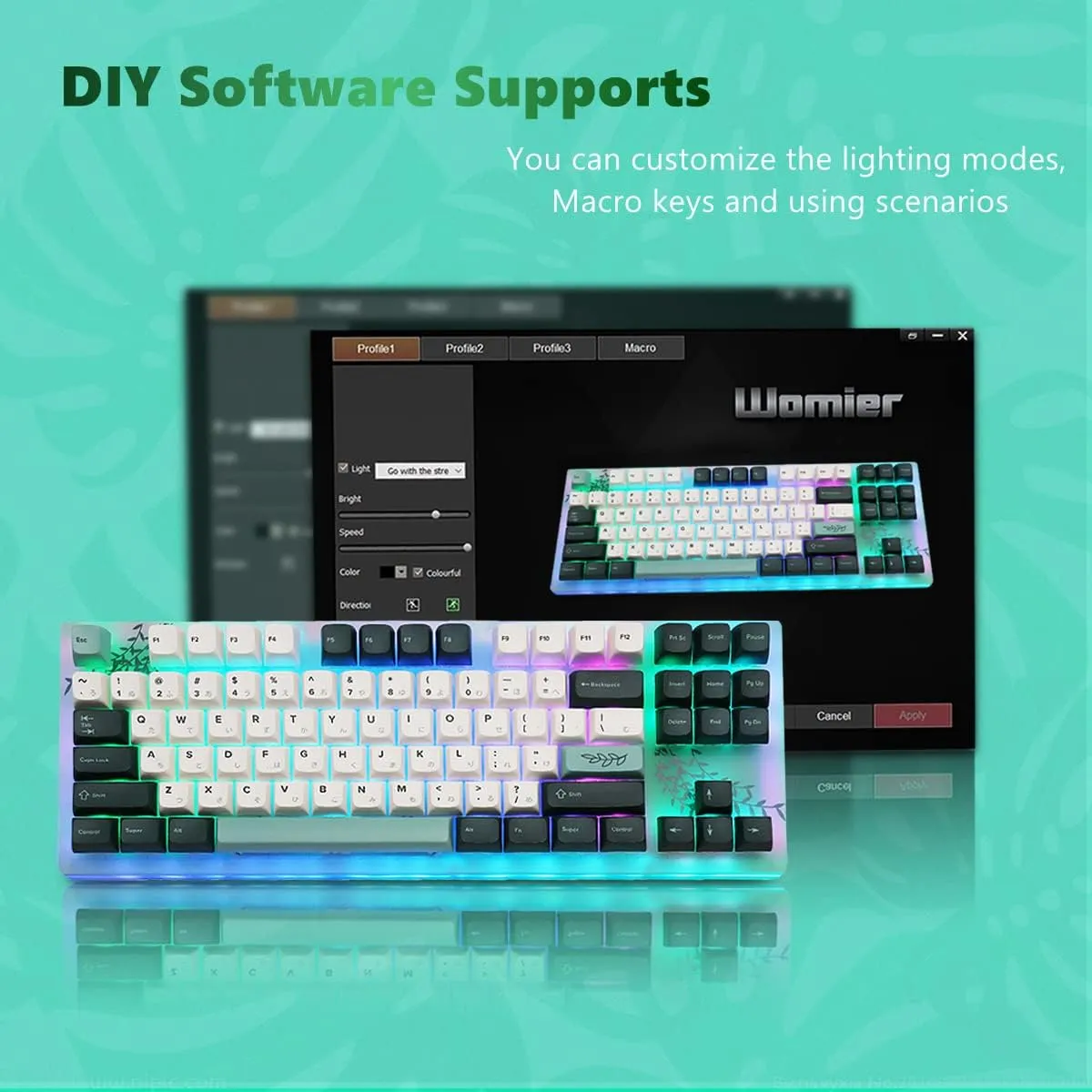 Gaming Mechanical Keyboard TKL Hot Swappable RGB with Plant Theme