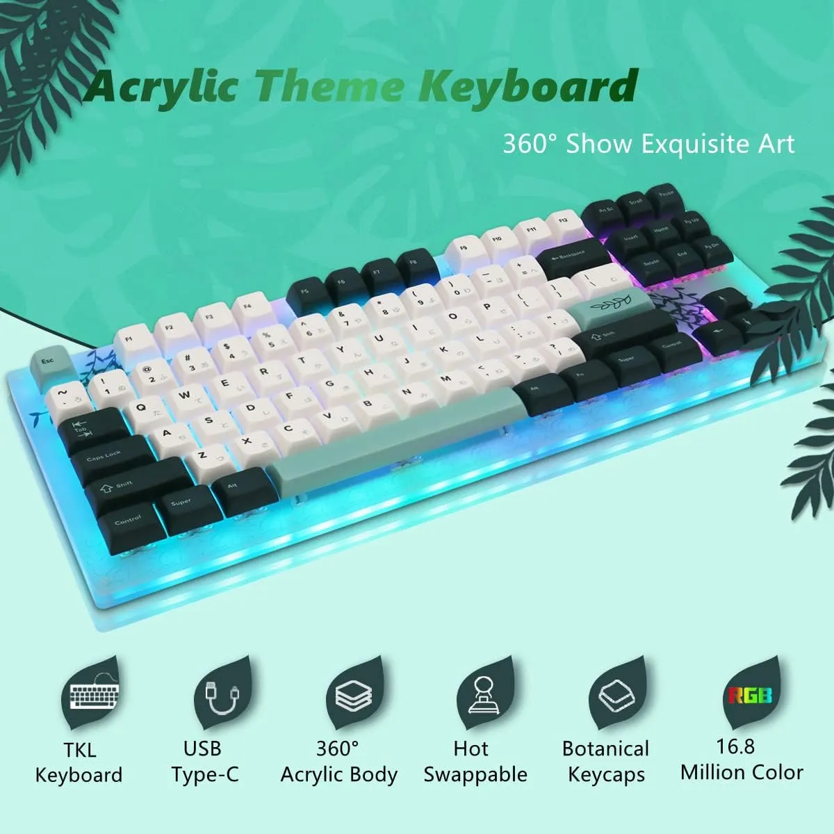 Gaming Mechanical Keyboard TKL Hot Swappable RGB with Plant Theme