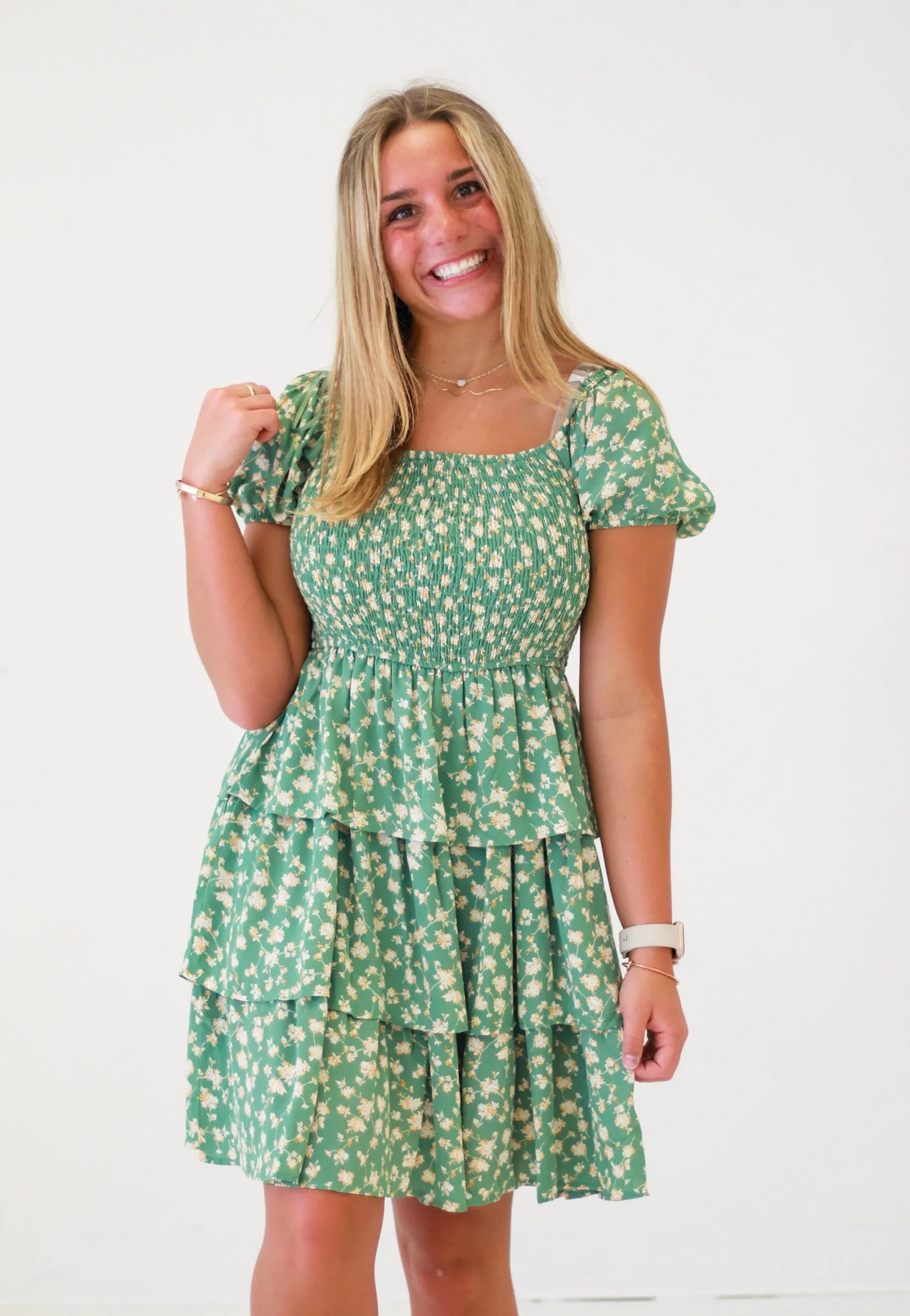 Garden Gala Flower Print Mini Dress in Sage