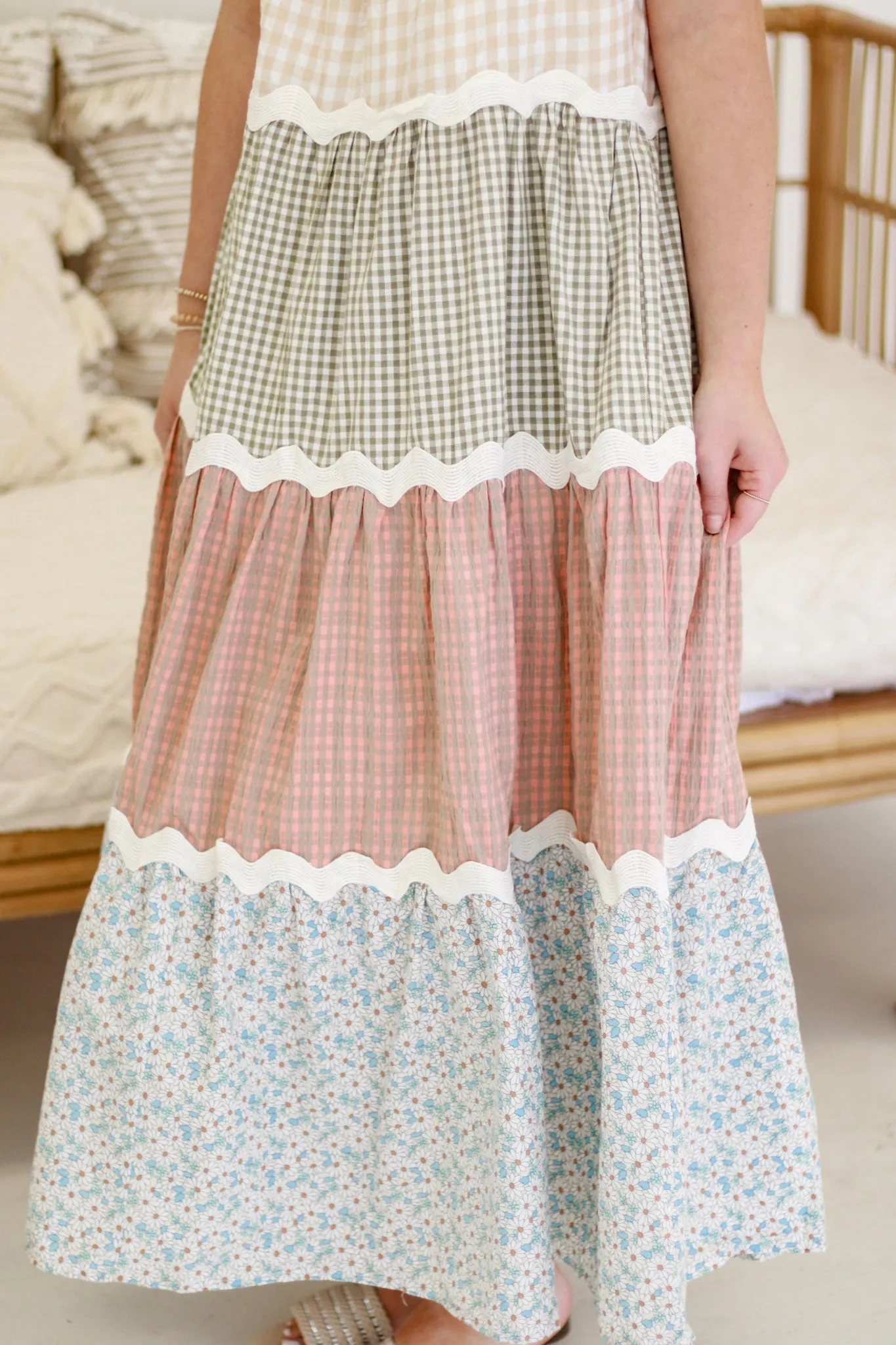 Garden Gala Mixed Tiered Maxi Dress in Beige Multi