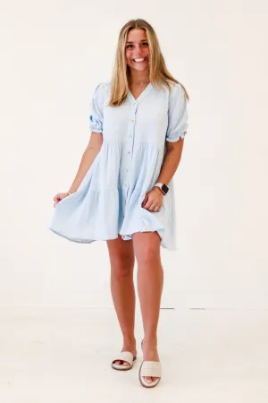 Garden Party Delight Soft Crinkle Cotton Dress in Blue