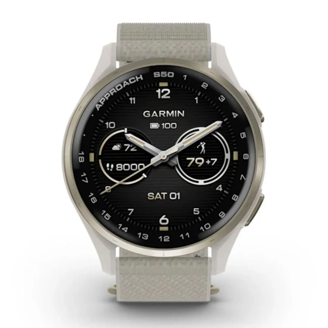 Garmin Approach S50, Ivory and Light Gold Aluminum Frame, GPS Golf Smartwatch 010-03010-01