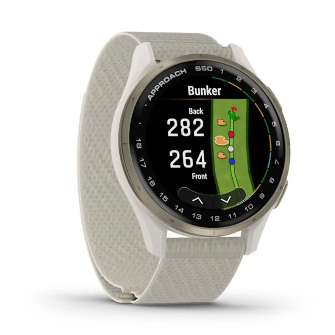 Garmin Approach S50, Ivory and Light Gold Aluminum Frame, GPS Golf Smartwatch 010-03010-01