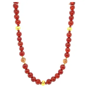 Garnet and Rutilated Quartz Beaded Necklace with Gold Accents, 18.5 Inches