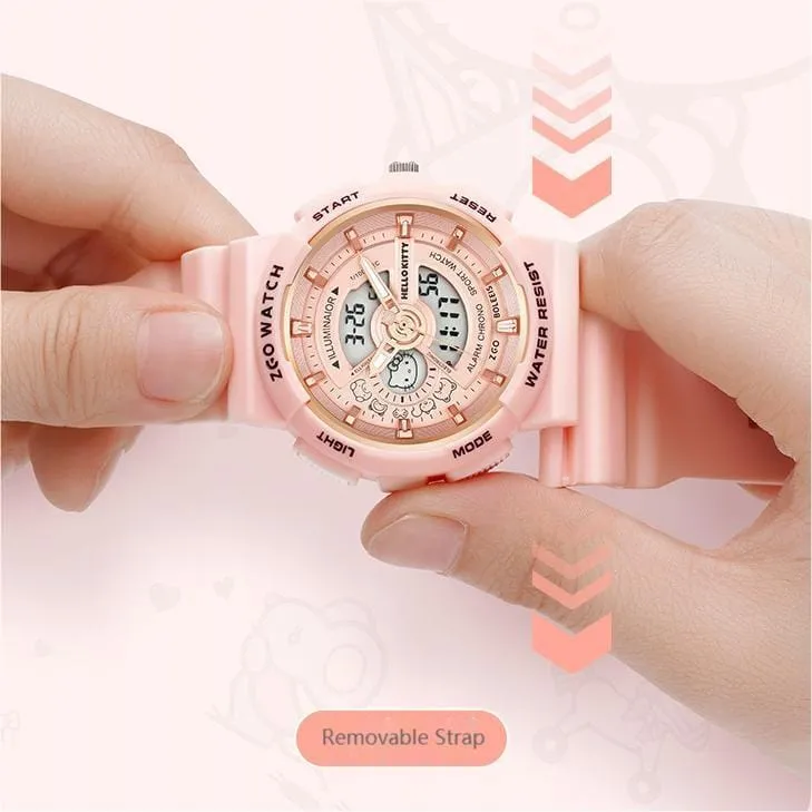 Genuine Sanrio Hello Kitty Waterproof Multifunction Electronic Dual Display Quartz Watch