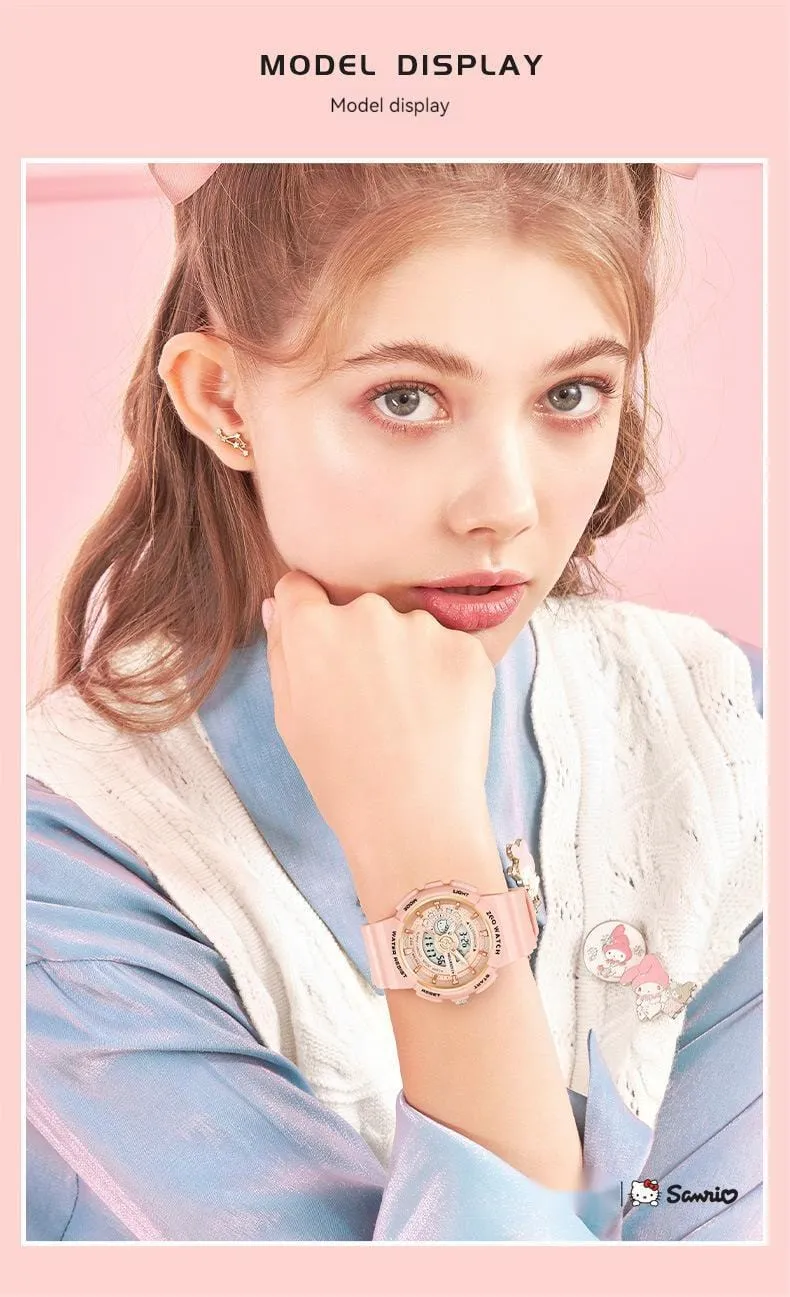 Genuine Sanrio Hello Kitty Waterproof Multifunction Electronic Dual Display Quartz Watch