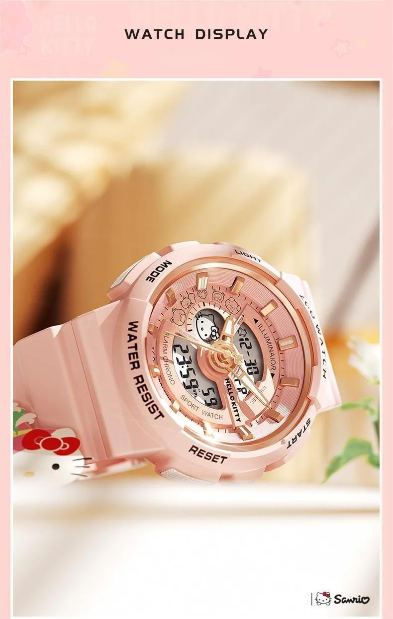 Genuine Sanrio Hello Kitty Waterproof Multifunction Electronic Dual Display Quartz Watch