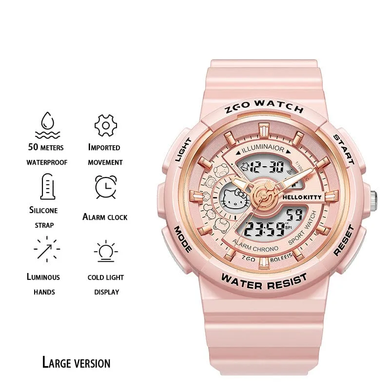 Genuine Sanrio Hello Kitty Waterproof Multifunction Electronic Dual Display Quartz Watch