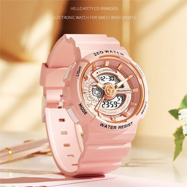 Genuine Sanrio Hello Kitty Waterproof Multifunction Electronic Dual Display Quartz Watch