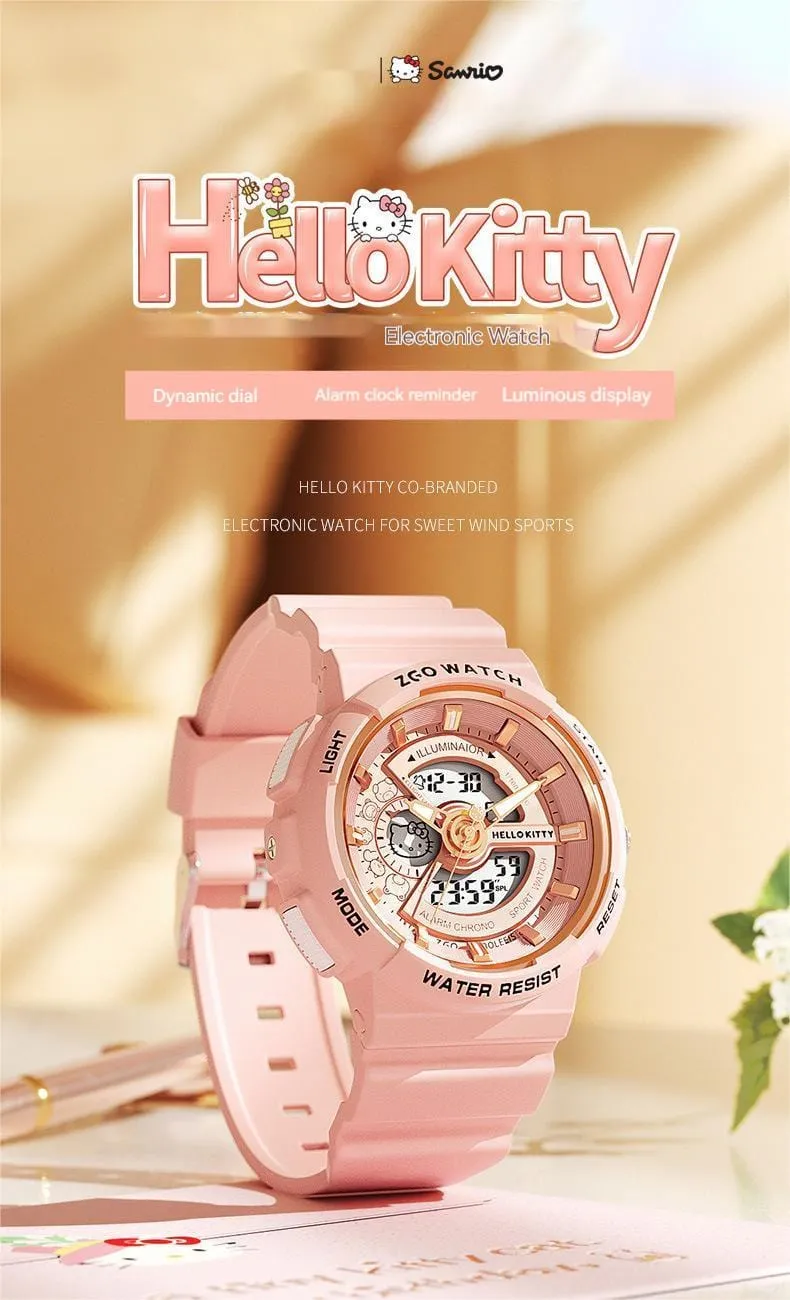 Genuine Sanrio Hello Kitty Waterproof Multifunction Electronic Dual Display Quartz Watch