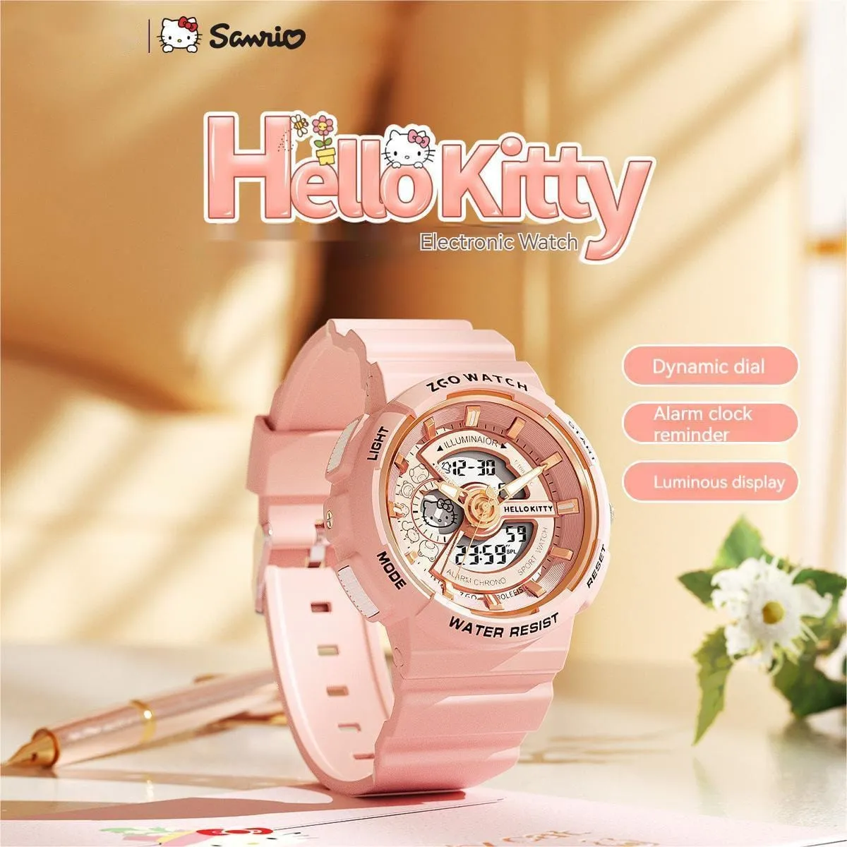 Genuine Sanrio Hello Kitty Waterproof Multifunction Electronic Dual Display Quartz Watch