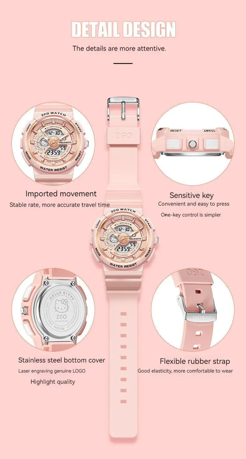 Genuine Sanrio Hello Kitty Waterproof Multifunction Electronic Dual Display Quartz Watch