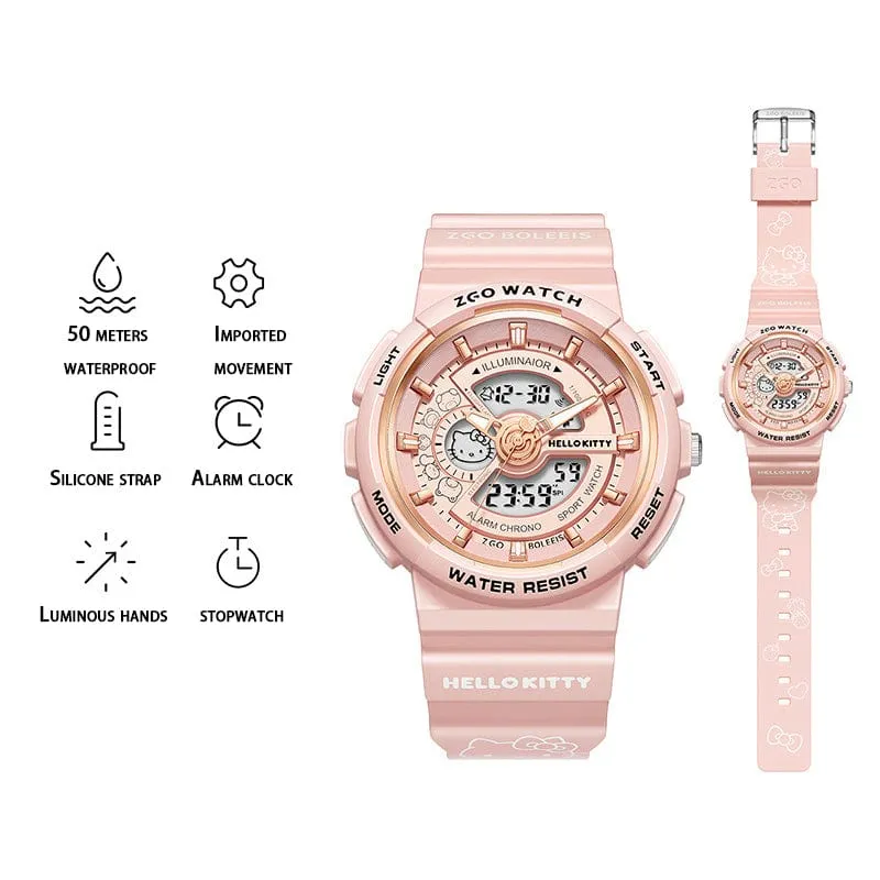 Genuine Sanrio Hello Kitty Waterproof Multifunction Electronic Dual Display Quartz Watch