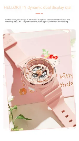 Genuine Sanrio Hello Kitty Waterproof Multifunction Electronic Dual Display Quartz Watch