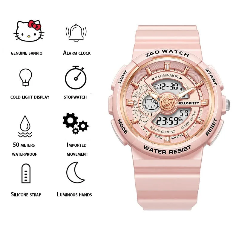 Genuine Sanrio Hello Kitty Waterproof Multifunction Electronic Dual Display Quartz Watch