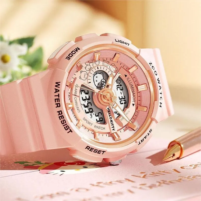 Genuine Sanrio Hello Kitty Waterproof Multifunction Electronic Dual Display Quartz Watch