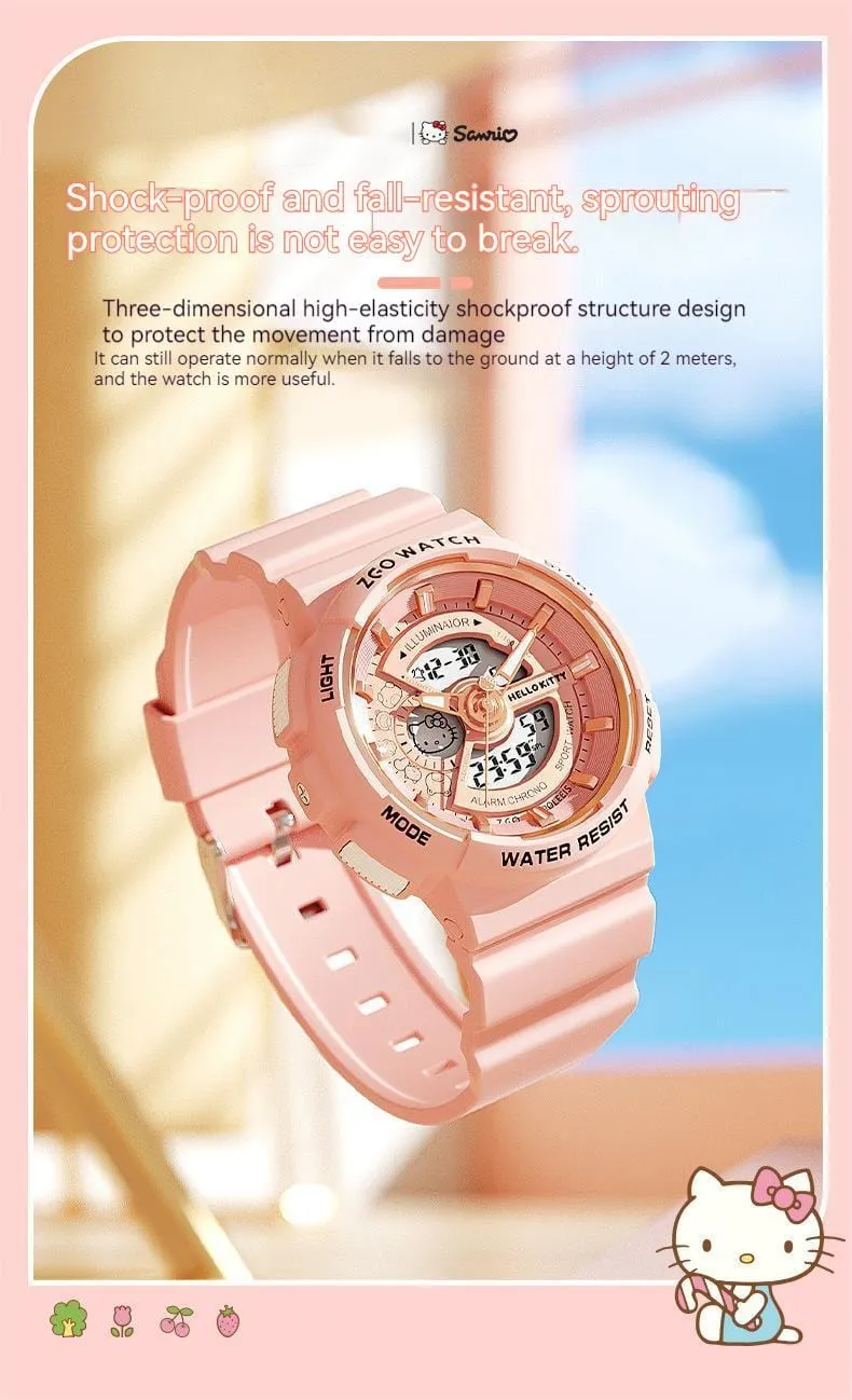 Genuine Sanrio Hello Kitty Waterproof Multifunction Electronic Dual Display Quartz Watch