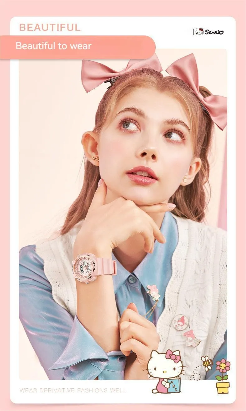 Genuine Sanrio Hello Kitty Waterproof Multifunction Electronic Dual Display Quartz Watch