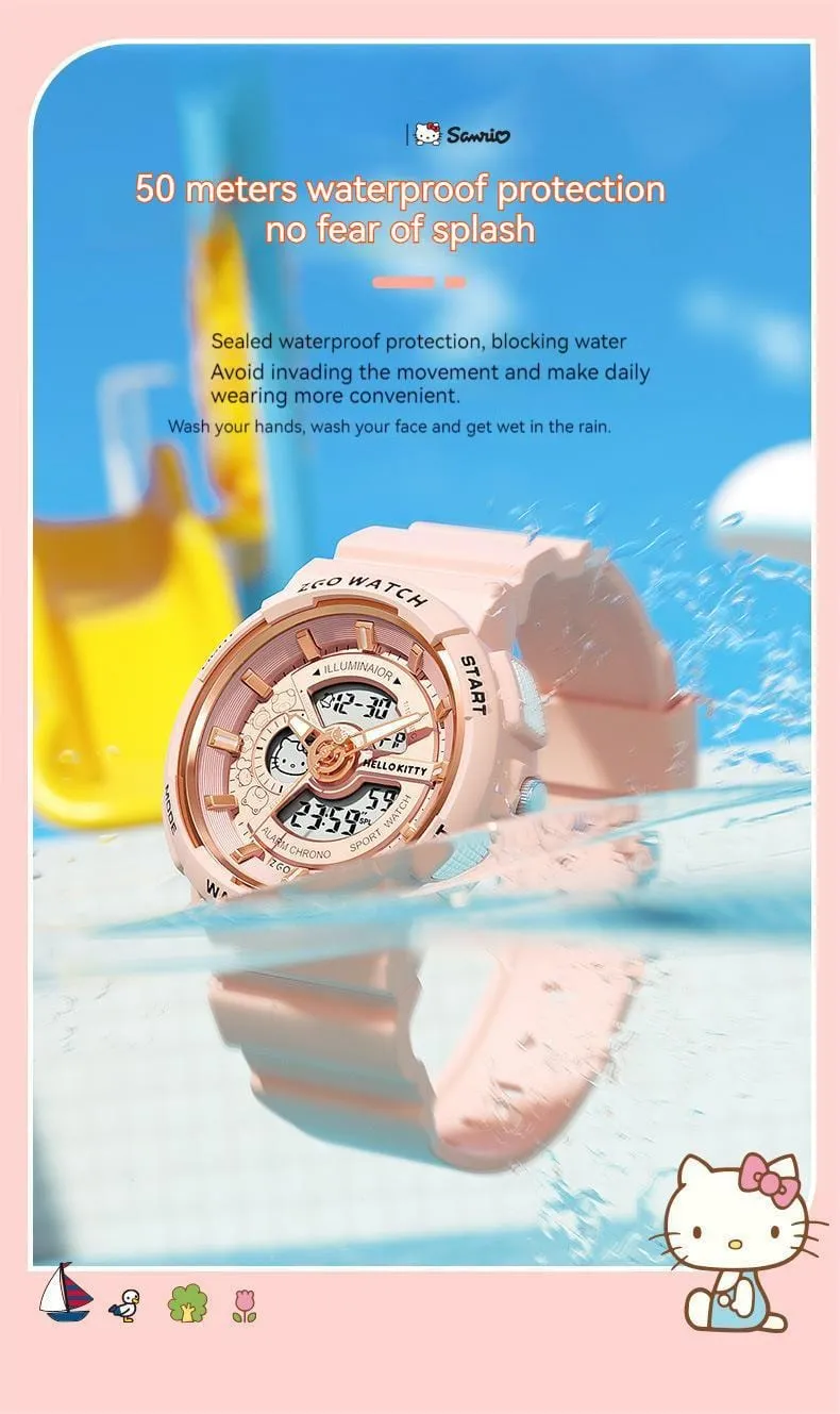 Genuine Sanrio Hello Kitty Waterproof Multifunction Electronic Dual Display Quartz Watch
