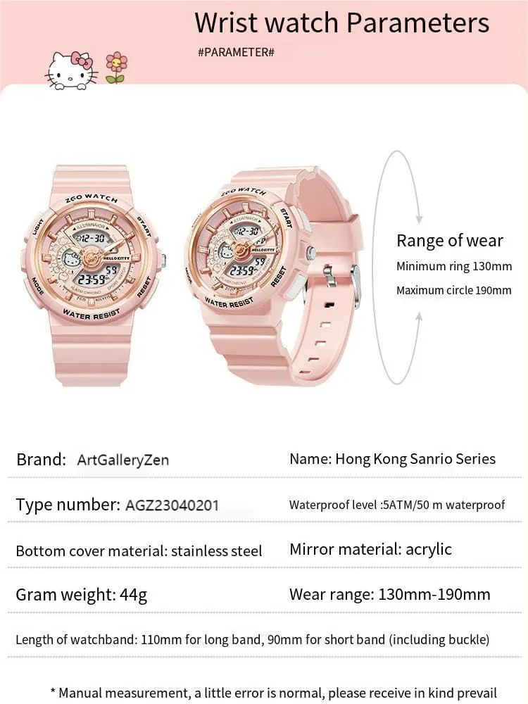 Genuine Sanrio Hello Kitty Waterproof Multifunction Electronic Dual Display Quartz Watch