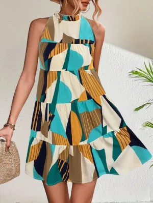 GEO Printed Mock Neck Mini Dress