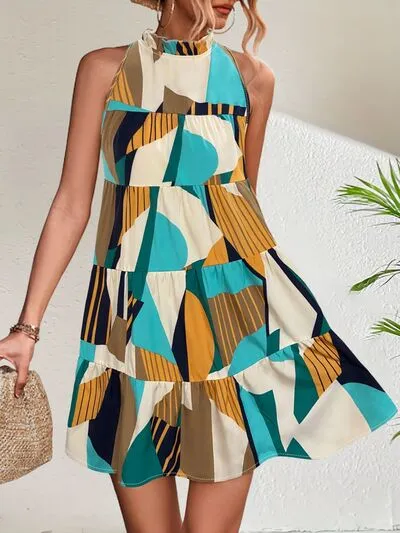 GEO Printed Mock Neck Mini Dress