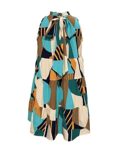 GEO Printed Mock Neck Mini Dress