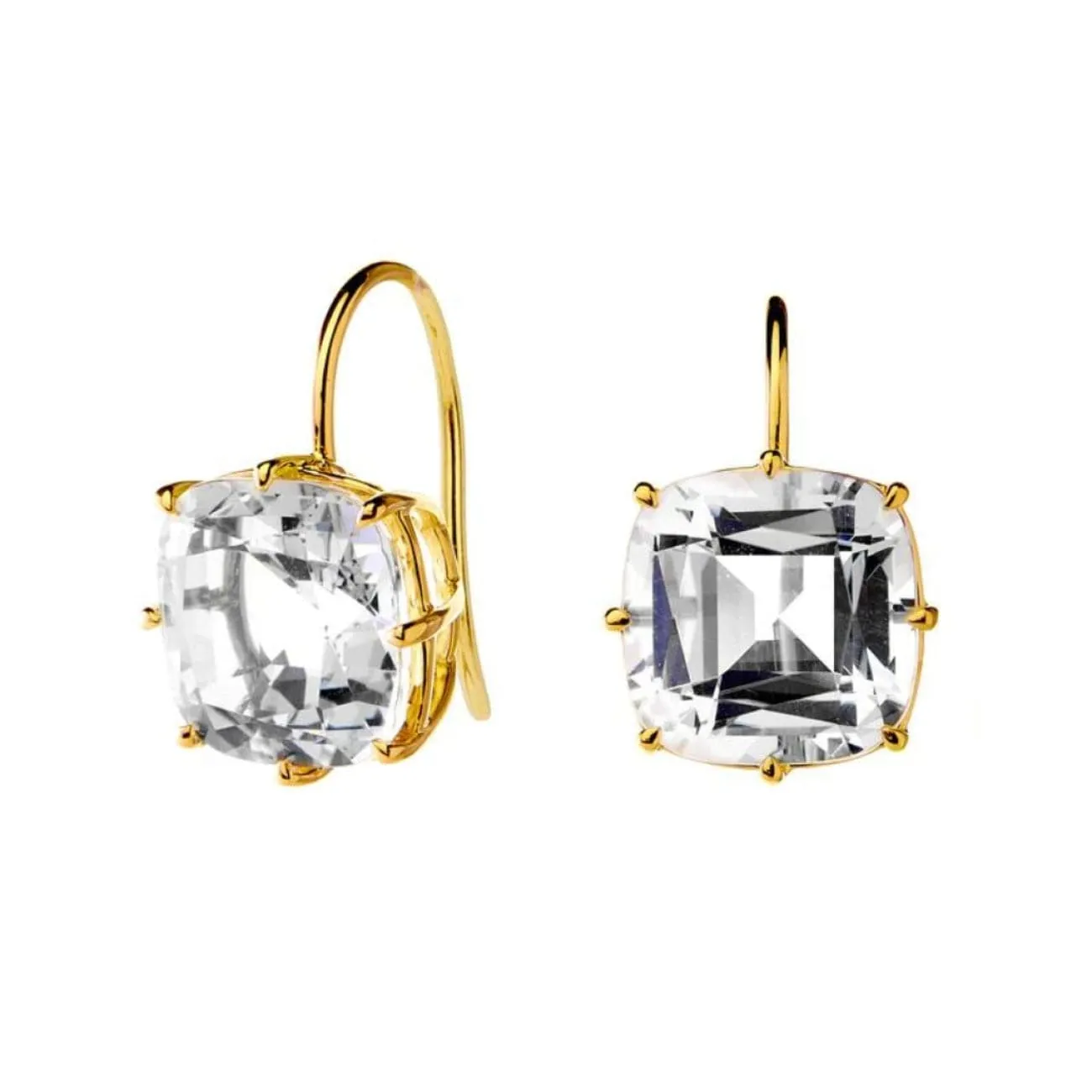 Geometrix 18K Yellow Gold Rock Crystal Cushion Earrings