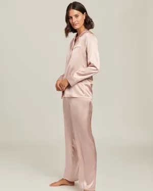 Ginia - Fine Finishes Silk Pyjama Set - Silver Pink