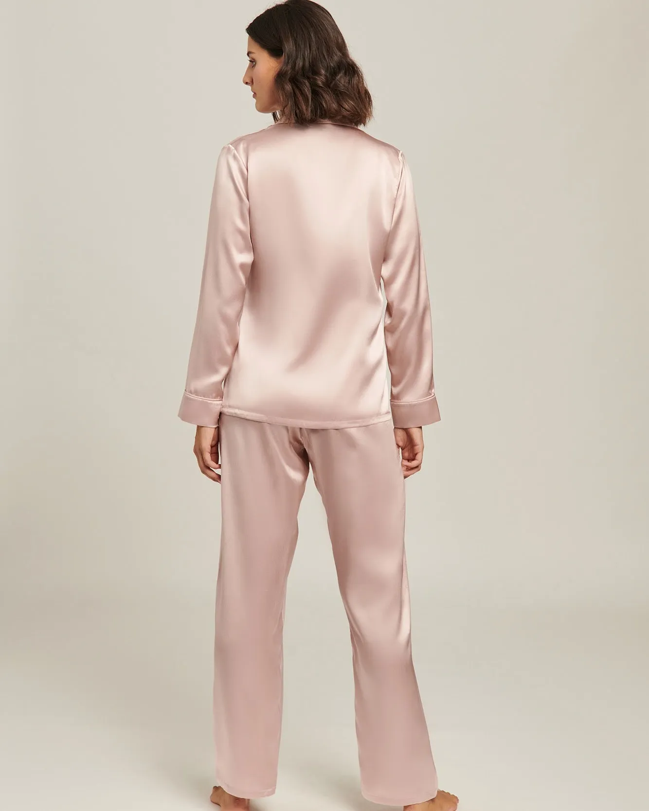 Ginia - Fine Finishes Silk Pyjama Set - Silver Pink
