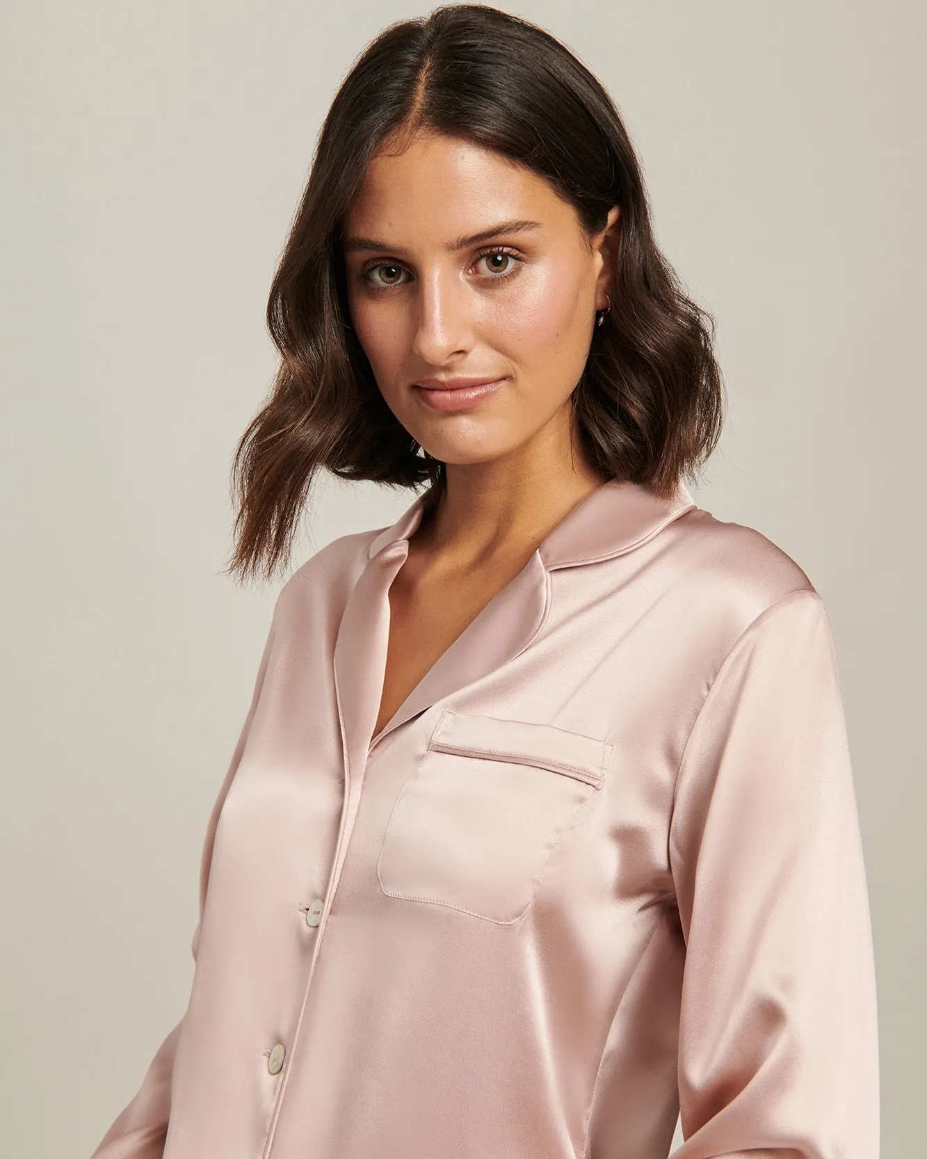 Ginia - Fine Finishes Silk Pyjama Set - Silver Pink