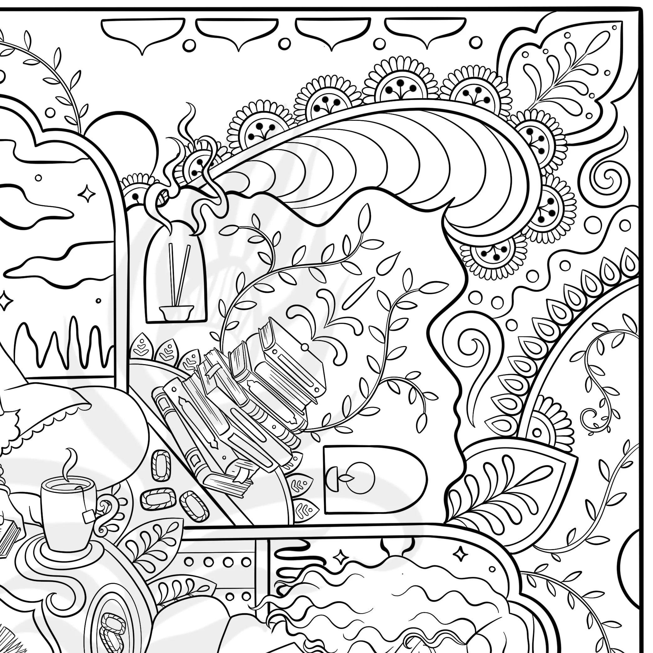 Girls Reading Books - Coloring Page