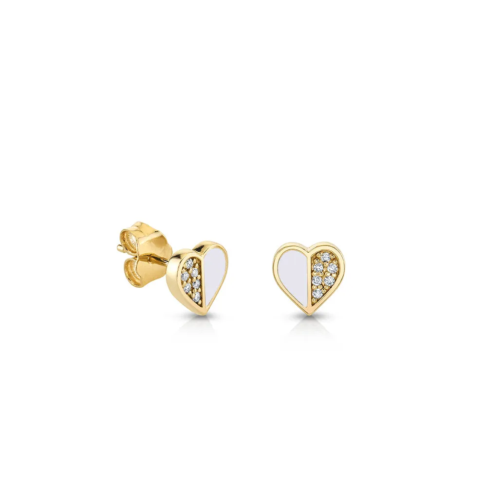 Gold & Diamond Heart With Stone Inlay Stud
