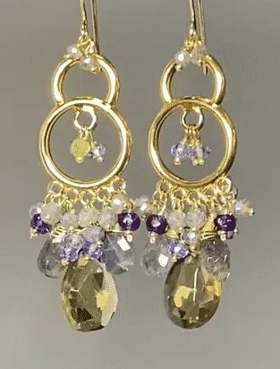 Gold Chandelier Earrings Lemon Quartz Labradorite