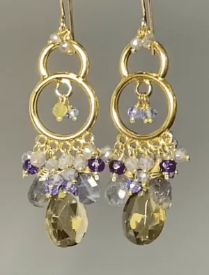 Gold Chandelier Earrings Lemon Quartz Labradorite