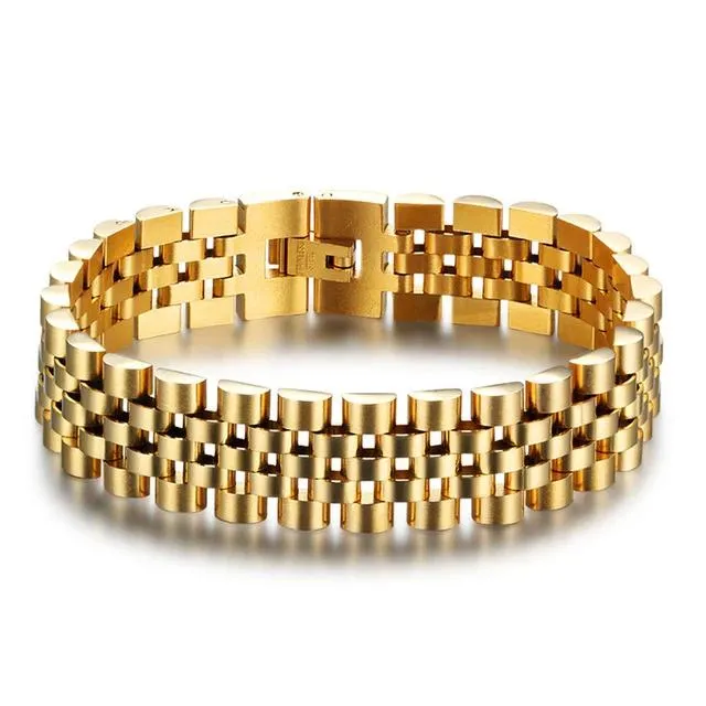 Gold Color Stainless Steel Bracelet, Luxury Men’s Wristband, Jewelry Gift for Men