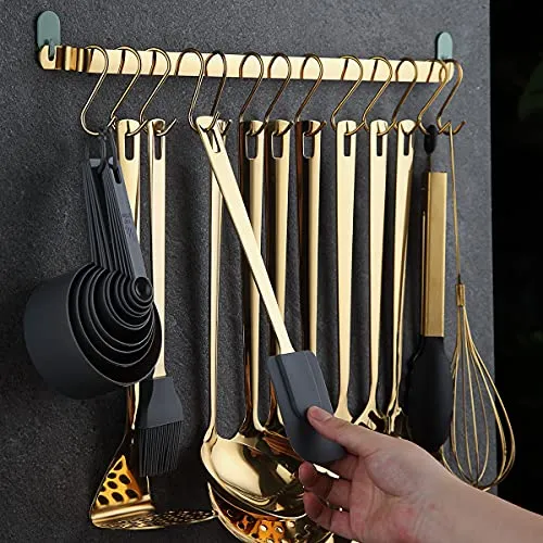 Gold Cooking Utensils Set, Kyraton Stainless Steel 37 Pieces Kitchen Utensils Set with Titanium Gold Plating, Kitchen Gadgets Tool Set with Utensils Racks Heat Resistant Dishwasher Safe