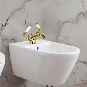 Gold Mono Bidet Mixer Tap with Pop Up Waste