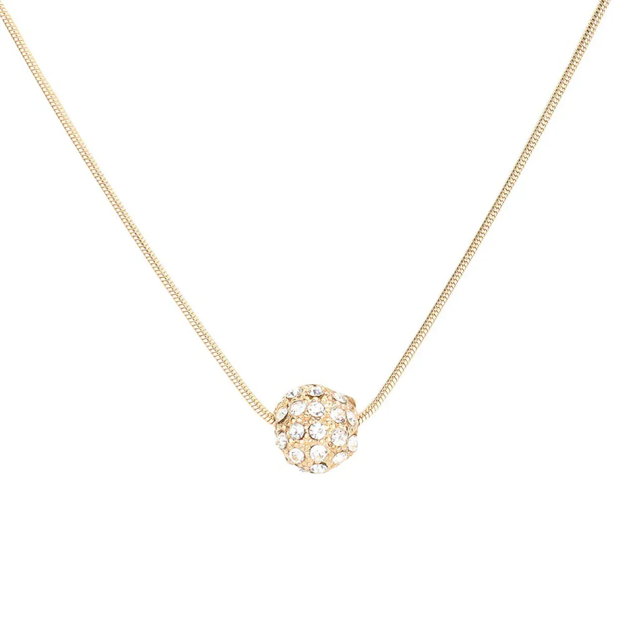 Gold Pave Crystal Ball Pendant Necklace And Earrings Set #HNN E3155-GLD/CRY (RF17/RE17)