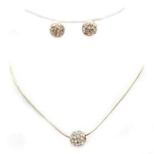 Gold Pave Crystal Ball Pendant Necklace And Earrings Set #HNN E3155-GLD/CRY (RF17/RE17)
